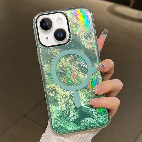 Funda para Teléfono Magsafe iPhone 15 Plus Textura Glaciar Degradado (Verde)