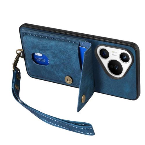 Funda de cuero plegable con correa para Huawei Pura 70 Pro / 70 Pro+ (azul)