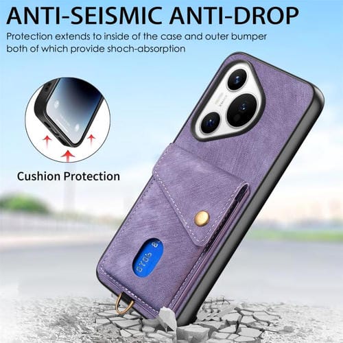 Funda de cuero plegable con correa para Huawei Pura 70 Pro / 70 Pro+ (morado)