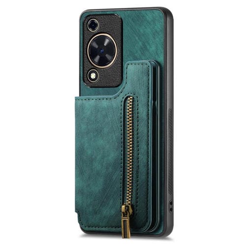 Funda de Cuero Retro con Cremallera para Huawei Enjoy 70 (Verde)