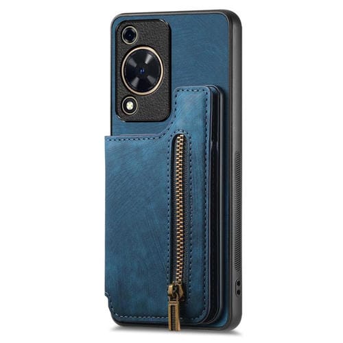 Funda de Cuero Retro con Cremallera y Billetera para Huawei Enjoy 70 (Azul)