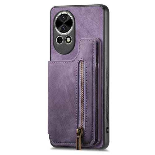 Funda de Cuero Retro con Cremallera para Huawei Nova 12 (Morado)