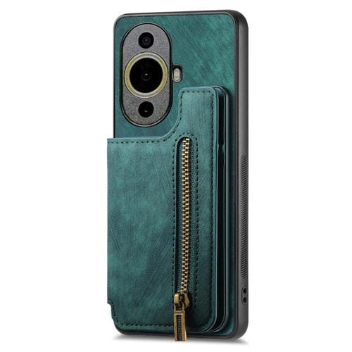 Funda de Cuero Retro con Cremallera para Huawei Nova 11 Pro (Verde)