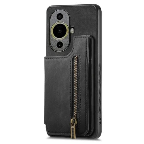 Funda de Cuero Retro con Cremallera para Huawei Nova 11 Pro (Negra)