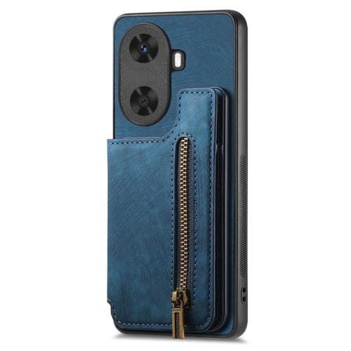 Funda de Cuero Retro con Cremallera y Billetera para Huawei Enjoy 60 (Azul)