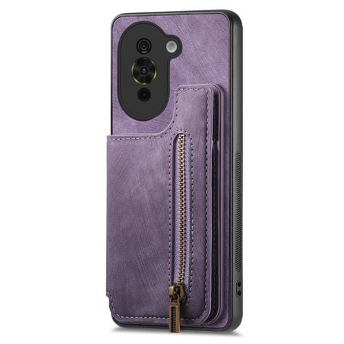 Funda de Cuero Retro con Cremallera para Huawei Nova 10 Pro (Morado)