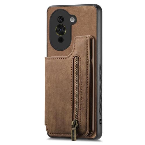 Funda de Cuero Retro con Cremallera para Huawei Nova 10 (Marrón)