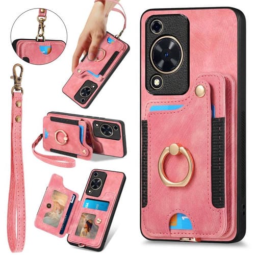 Funda para Teléfono Huawei Enjoy 70 con Billetera MultiTarjeta, Anillo y Tacto de Piel (Rosa)