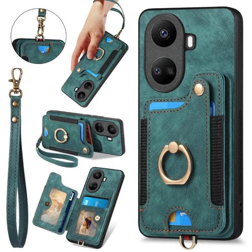 Funda para Teléfono Huawei Nova 10 Se con Billetera MultiTarjeta y Anillo (Verde)