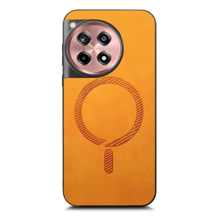 Funda Trasera PU Magsafe para OnePlus Ace 3/12R 5G (Amarilla) Color Sólido Retro