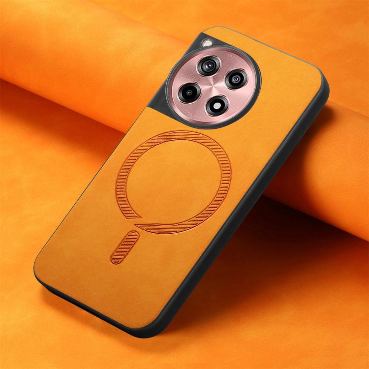 Funda Trasera PU Magsafe para OnePlus Ace 3/12R 5G (Amarilla) Color Sólido Retro
