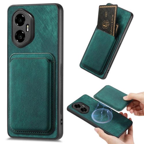 Funda para Teléfono Honor 300 con Tarjetero Cuero Retro y Cierre Magnético (Verde)