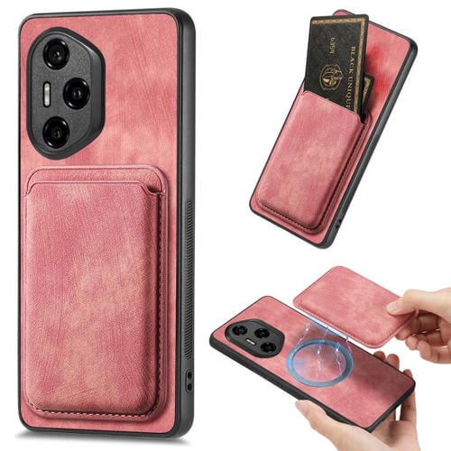 Funda para Teléfono Honor 300 Pro con Tarjetero Cuero Retro y Cierre Magnético (Rosa)