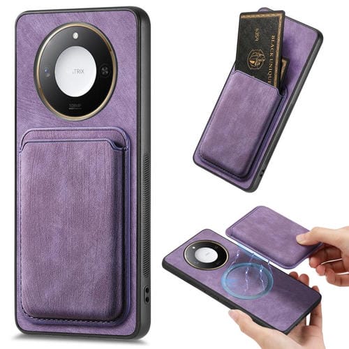 Funda para Teléfono Honor X60 5G con Tarjetero Cuero Retro y Cierre Magnético (Morado)