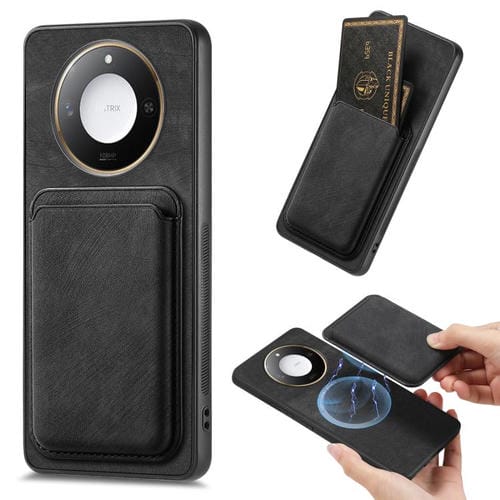 Funda para Teléfono Honor X60 Pro 5G con Tarjetero de Cuero Retro y Cierre Magnético (Negro)