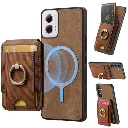 Funda de Cuero con Soporte Magnético Divisible para Motorola Moto G Power 5G (2024) (Marrón)