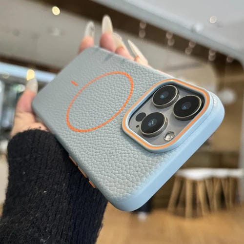 Funda TPU Grano de Lichi Anillo Naranja Magsafe para iPhone 12 Pro Max (Azul)