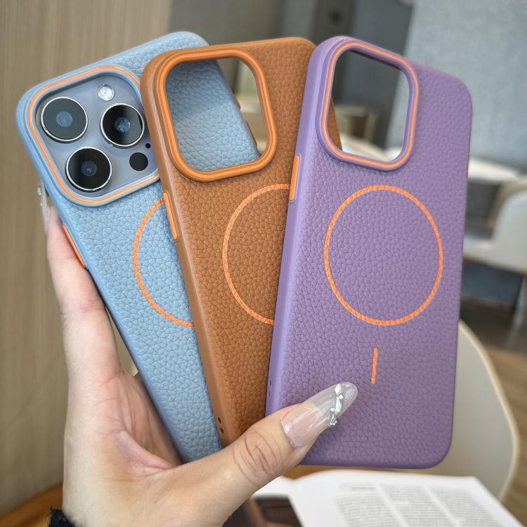 Funda TPU Grano de Lichi Anillo Naranja Magsafe para iPhone 12 Pro Max (Azul)