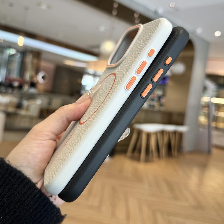 Funda TPU con Diseño Grano de Lichi y Anillo Naranja Magsafe para iPhone 11 Pro (Gris)