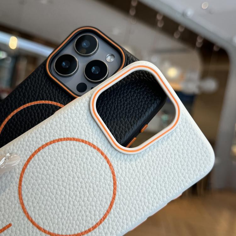 Funda TPU con Diseño Grano de Lichi y Anillo Naranja Magsafe para iPhone 11 Pro (Gris)
