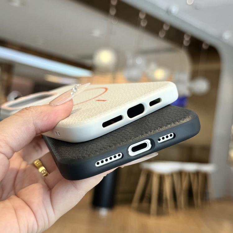 Funda TPU con Diseño Grano de Lichi y Anillo Naranja Magsafe para iPhone 11 Pro (Gris)