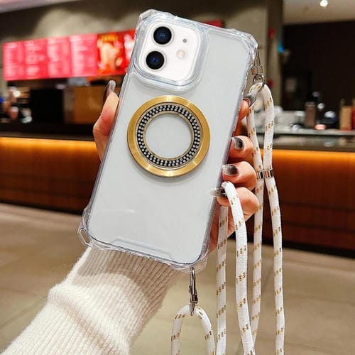 Funda para Teléfono TPU iPhone 11 Traveler Crossbody con Cuatro Esquinas y Cordón (Blanca)