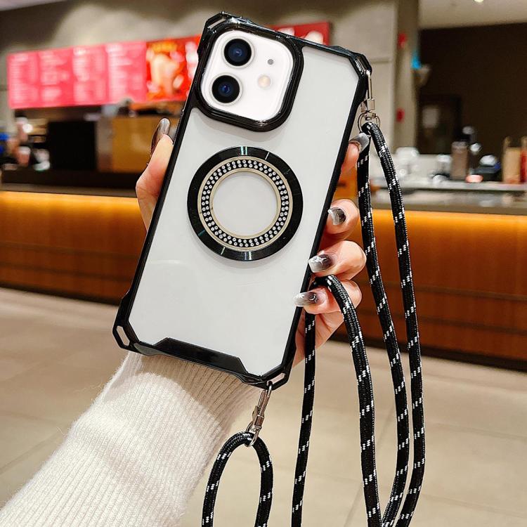 Funda para Teléfono TPU iPhone 11 Traveler Crossbody con Cuatro Esquinas y Cordón (Negro)