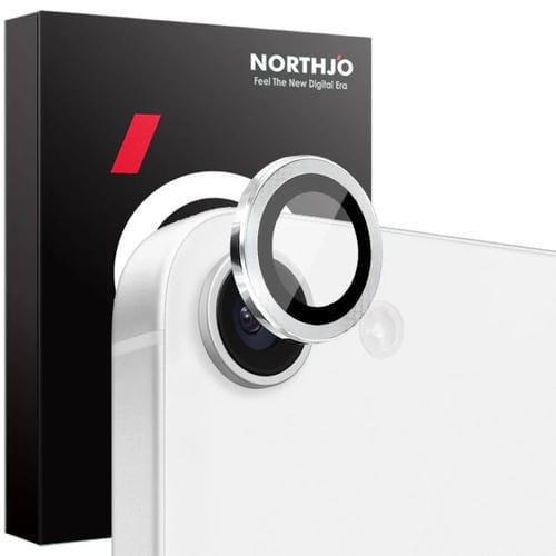 Protector de Lente de Cámara Northjo para iPhone 16E Anillo de Metal Película de Vidrio Templado (Plata)