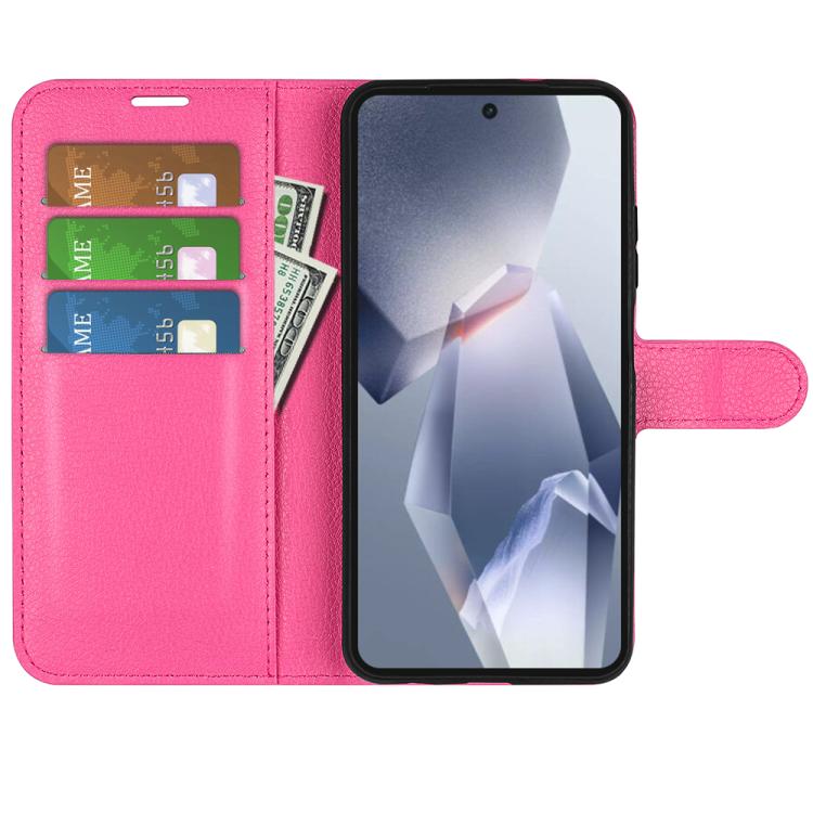 Funda de Cuero para OnePlus Ace 5 Pro con Tapa Horizontal y Soporte (Rosa Rojo)