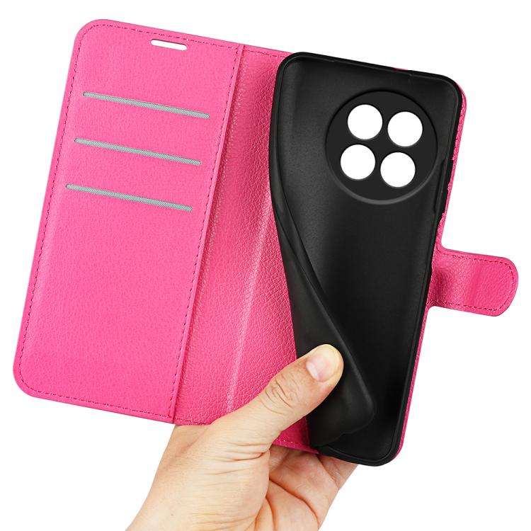 Funda de Cuero para OnePlus Ace 5 Pro con Tapa Horizontal y Soporte (Rosa Rojo)