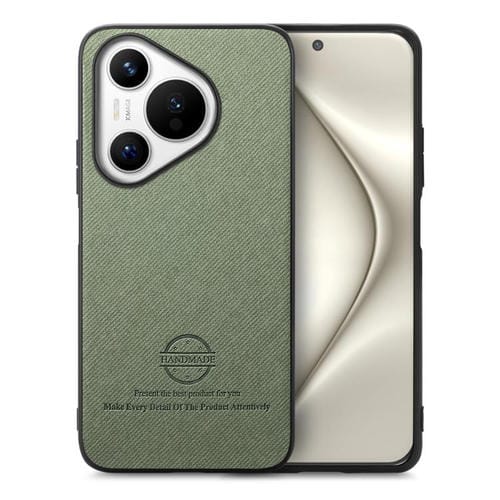 Funda de Piel de Sarga con Parte Trasera de Cuero para Huawei Pura 70 Pro+ (Verde)