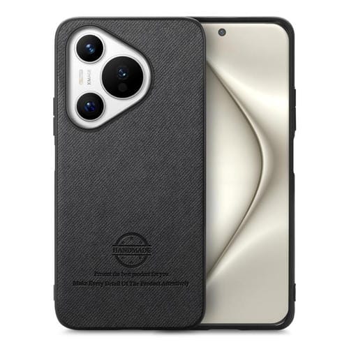 Funda de Piel de Sarga con Parte Trasera de Cuero para Huawei Pura 70 Ultra (Negra)