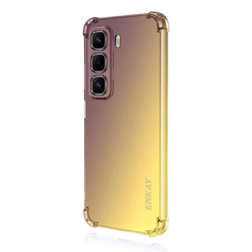 Funda TPU Enkay Hat-Prince con Diseño Sombrero y Bolsa de Aire para Infinix Hot 50 Pro (Morado y Dorado)