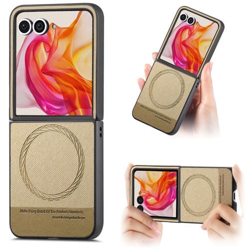 Funda Magnética de Piel y Sarga para Motorola Razr 40 Ultra (Caqui)