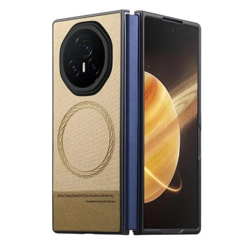 Funda Magnética para Honor Magic V3 con Parte Trasera de Piel y Tela Sarga (Caqui)