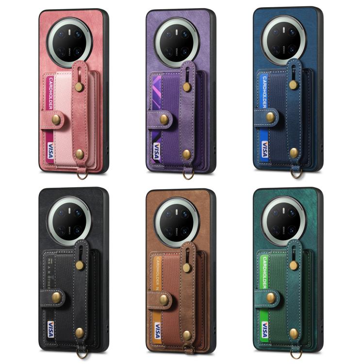 Funda de Cuero Tipo Cartera para Huawei Mate 70 con Diseño Retro y Pulsera Cruzada (Rosa)