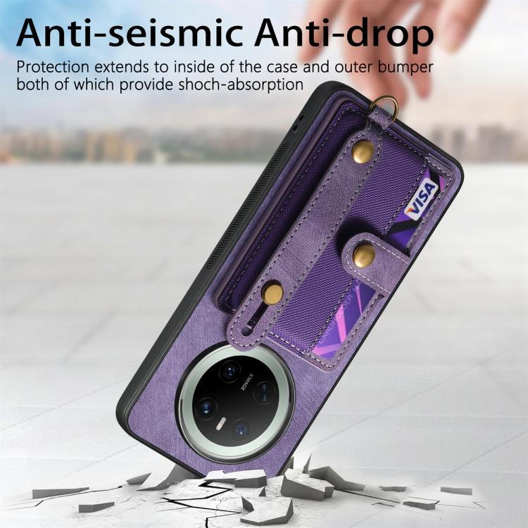 Funda de Cuero Tipo Cartera con Pulsera Cruzada para Huawei Mate 70 (Morado)