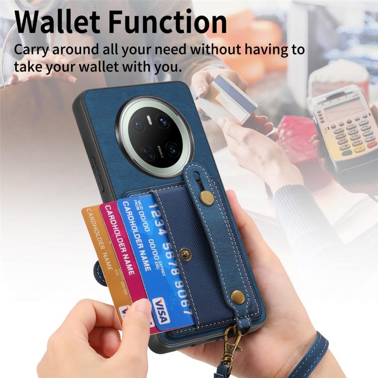Funda de Cuero Tipo Cartera con Pulsera Cruzada para Huawei Mate 70 (Morado)