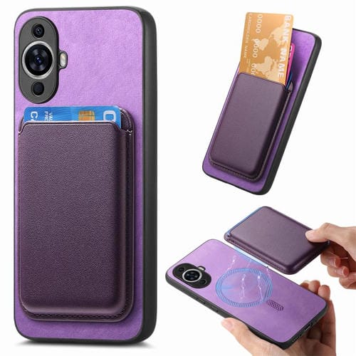 Funda Trasera de PU con Tarjetero Magsafe para Huawei Nova 12 (Morado)