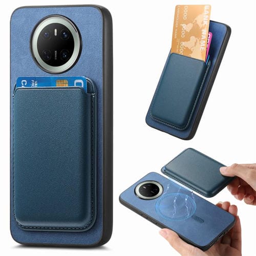 Funda Trasera PU con Tarjetero Magsafe para Huawei Mate 70 Pro (Azul)