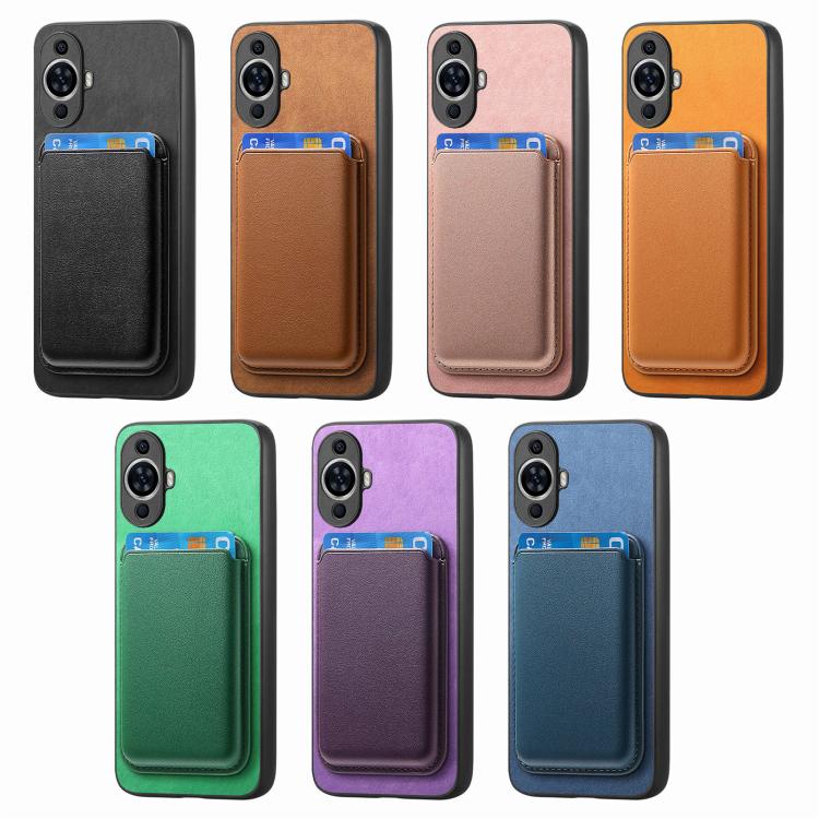 Funda Trasera de PU con Tarjetero Magsafe para Huawei Mate 70 Pro (Marrón)