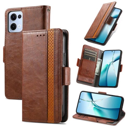 Funda de Cuero con Doble Hebilla Magnética para Oppo Reno 13 (Marrón)