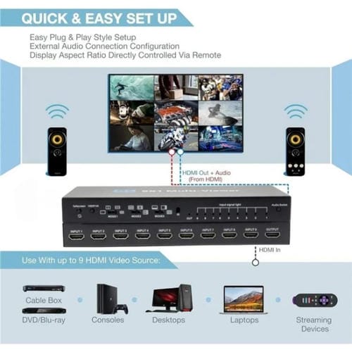 Adaptador de Salida Jqf1 9 en 1 Divisor de Pantalla Conmutador Multivisor HDMI 4K Enchufe UE