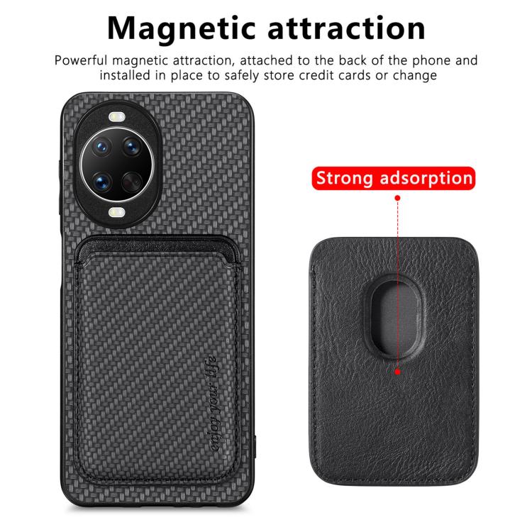 Funda de cuero de fibra de carbono con tarjetero Magsafe para Huawei Nova 14 (negra)