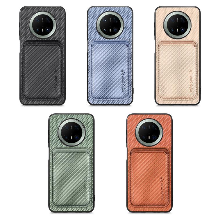 Funda de cuero de fibra de carbono con tarjetero Magsafe para Huawei nova 14 Pro (verde)
