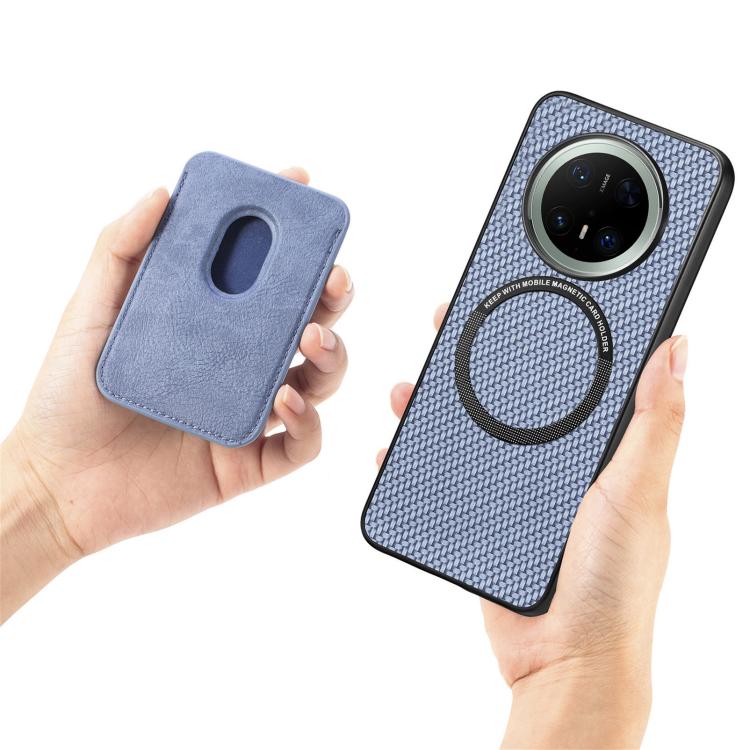 Funda de cuero de fibra de carbono con tarjetero Magsafe para Huawei Nova 14 (azul)