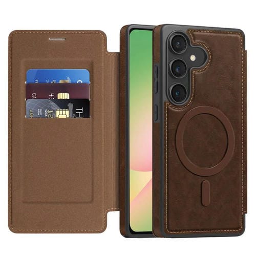 Funda de cuero Linton MagSafe para Samsung Galaxy A56 5G (café)
