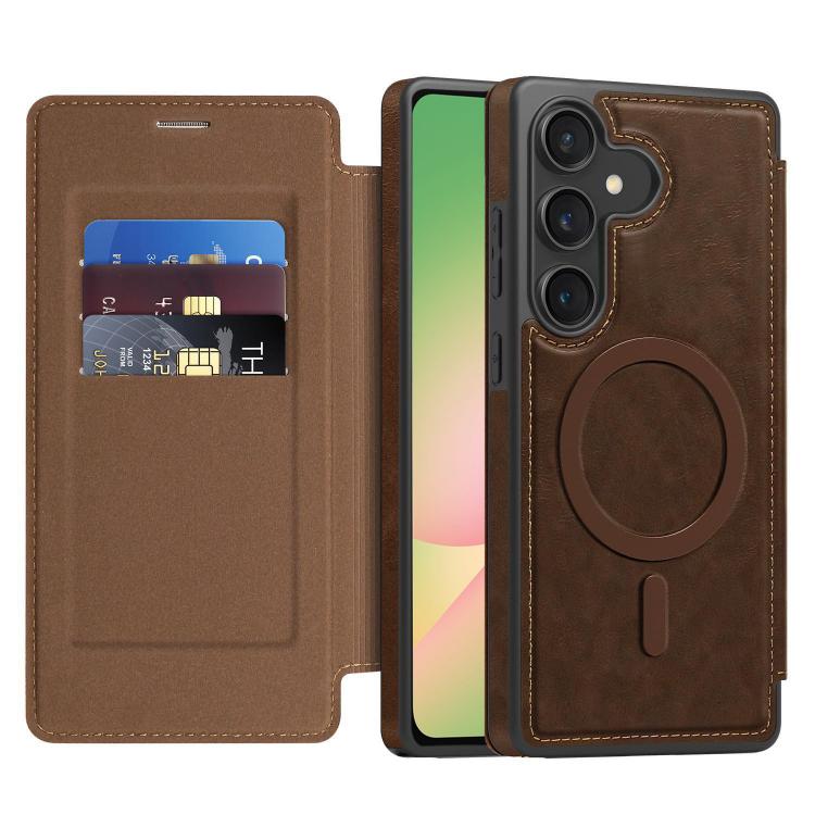 Funda de cuero Linton MagSafe para Samsung Galaxy A56 5G (café)