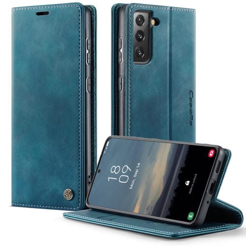 Funda CaseMe 033 para Samsung Galaxy S21 5G, forro de piel de becerro, microfibra, con bloqueo RFID (verde)