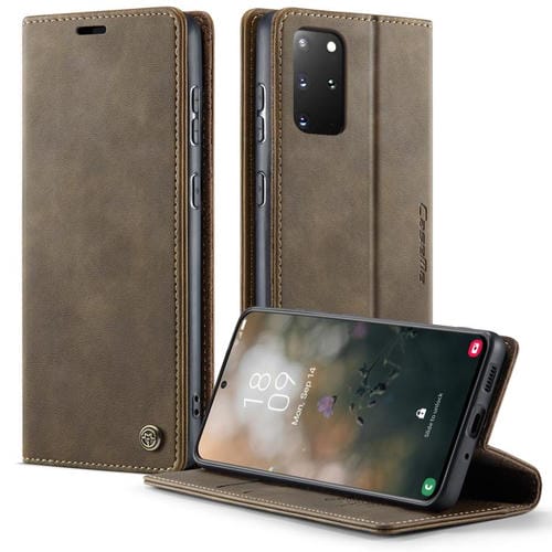 Funda CaseMe 033 para Samsung Galaxy S20+, forro de piel de becerro, microfibra y bloqueo RFID (café)